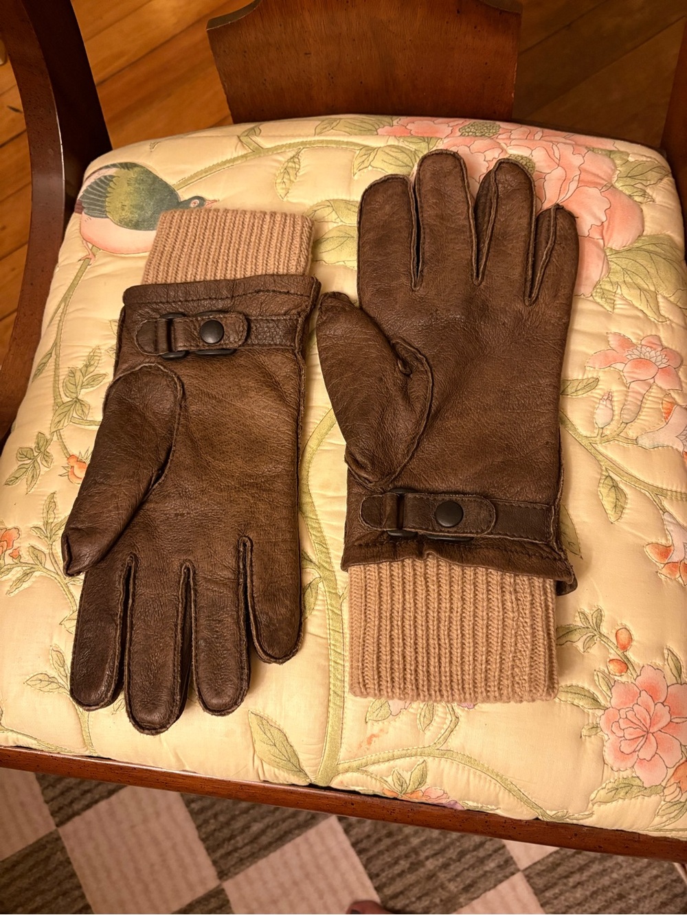 Men's Grandoe size LG Brown Leather Knit-Cuff Gloves Vintage